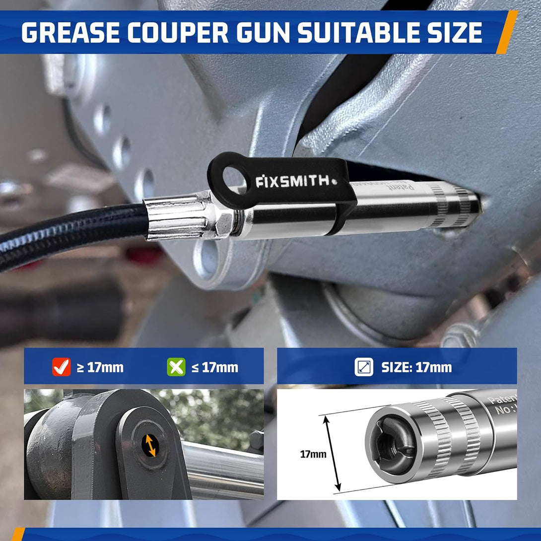 FIXSMITH Grease Gun Coupler, Heavy Duty Strong Quick Release Grease Gun Tips Locking, 10000 PSI High Pressure Locking Grease Gun Tips, Compatible with All Grease Guns 1/8" NPT Fittings