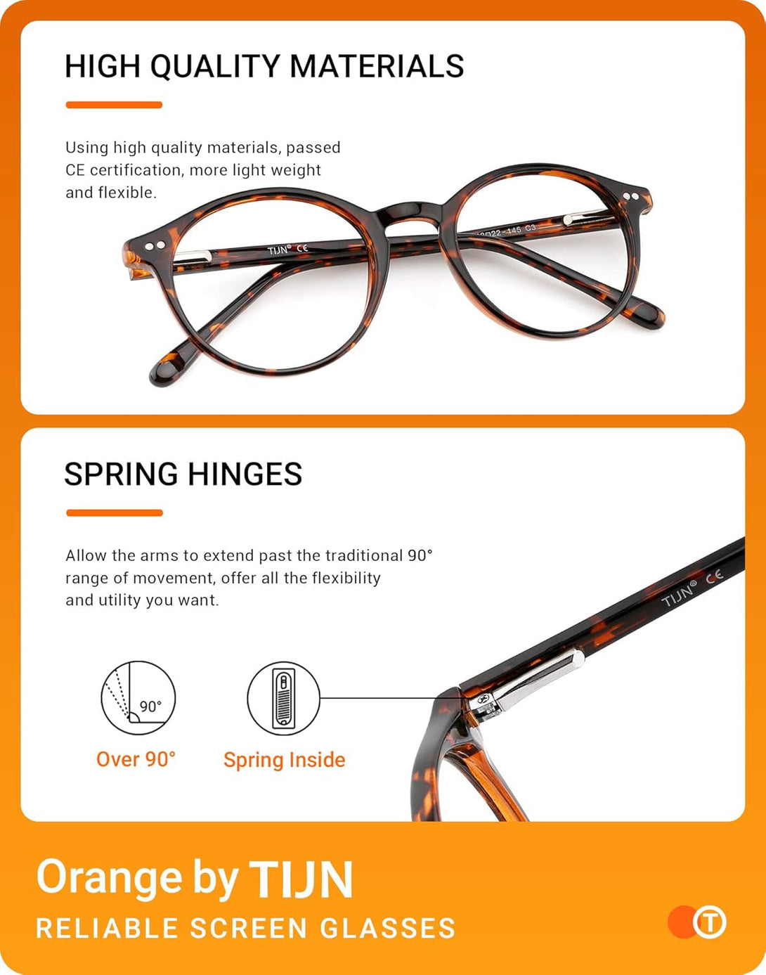 TIJN Blue Light Blocking Glasses Men Women Vintage Thick round Rim Frame Eyeglasses