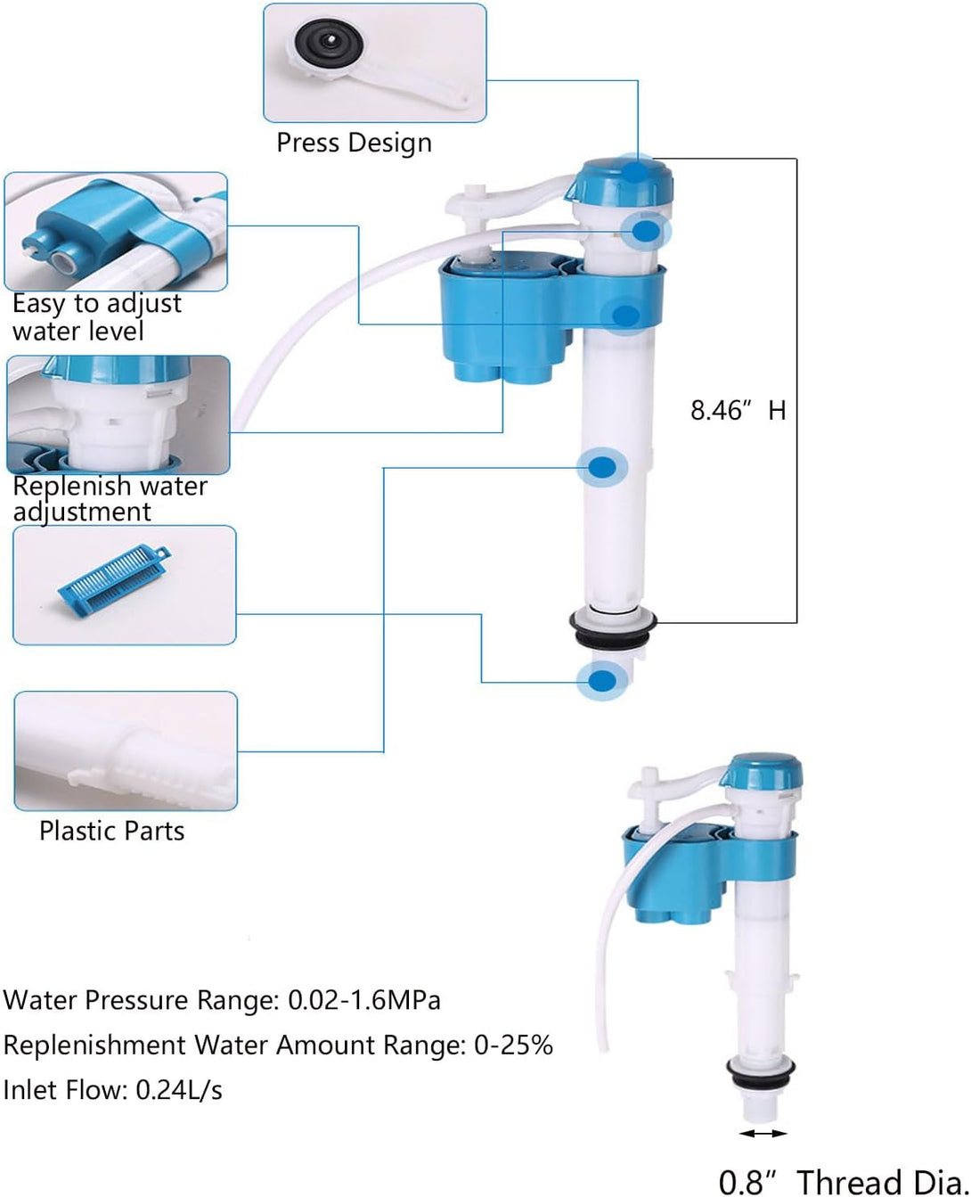 T Tulead Toilet Dual Flush Valve,Fill Valve,Push Button,Toilet Repair Kit 210Mm Height, for 255-305Mm Toilet Tank, for Ceramic Hole Dia, 65-70Mm