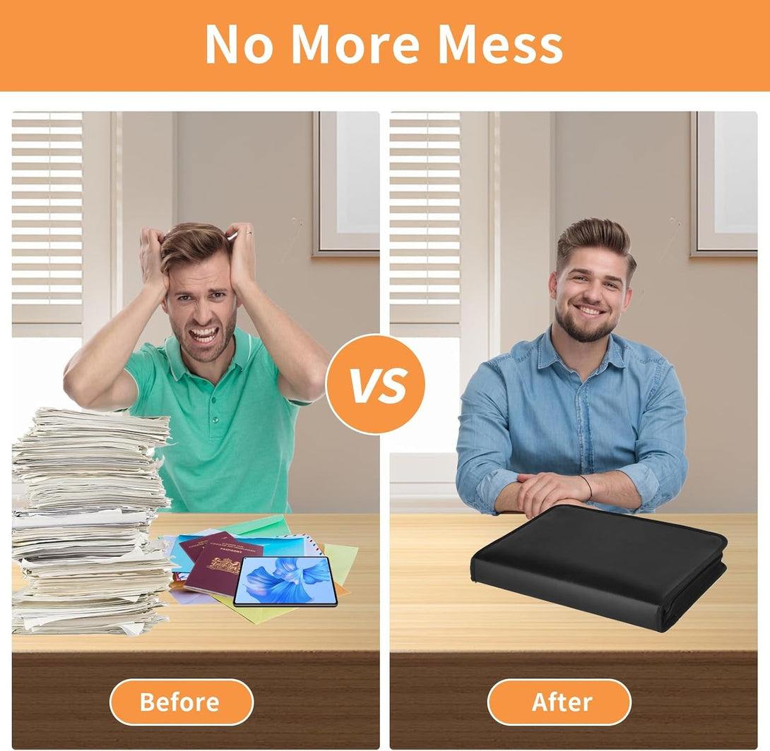 Accordion File Organizer, 12 Pocket Expanding File Folder with Multi Pockets Fireproof Folder with Zipper & Labels Portable Business Fire Safe Storage for Letter A4 Files and More