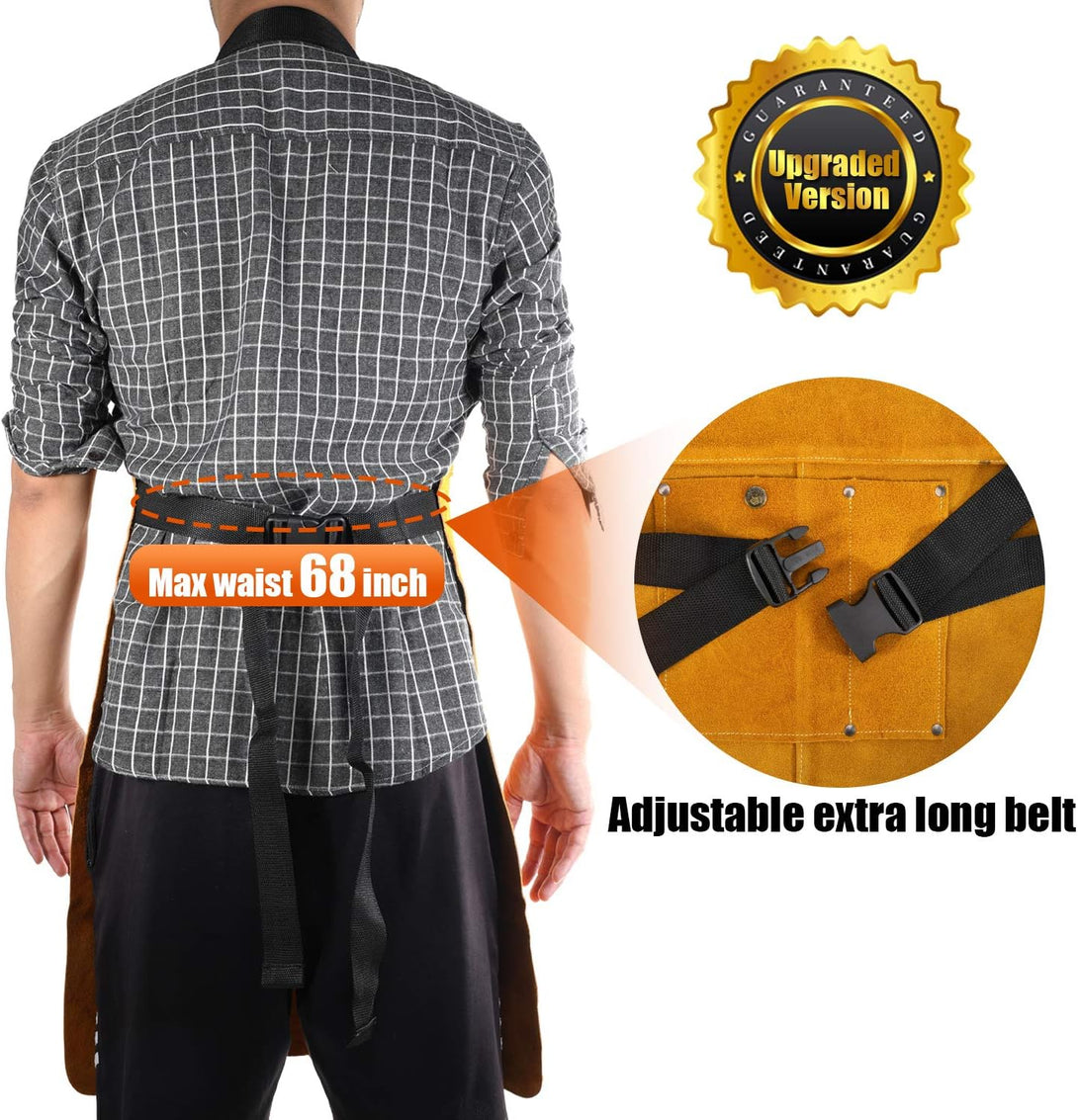 Leather Welding Apron, Flame & Spark Resistant Bib, Safety Smock, Protective Clothing Gear for Blacksmiths, Welders & Woodworkers, 23X35 Inches