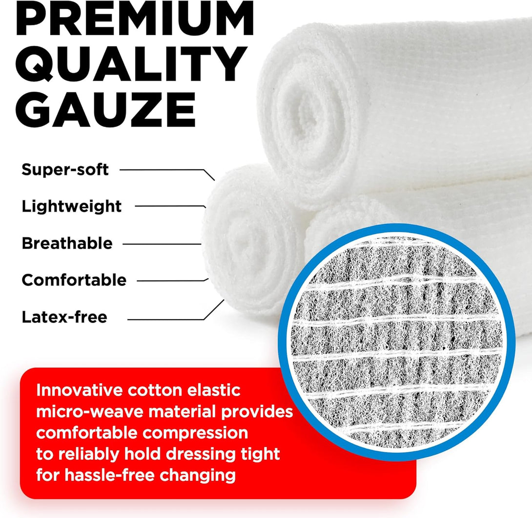 Premium Gauze Rolls - (24 Pack) - 4" X 4.1Yd Breathable Rolled Gauze - Individually Wrapped + Bonus Tape - First Aid Conforming Gauze Wrap Roll for Wounds