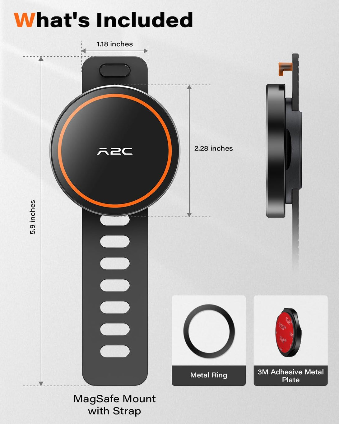 A2C Gym Fitness Phone Mount for Magsafe - 17 N52 Strong Magnets Stable and Secure Phone Mount with Adjustable Strap, Compatible with Gym Equipment, Stroller, Shopping Cart, Exercise Bikes