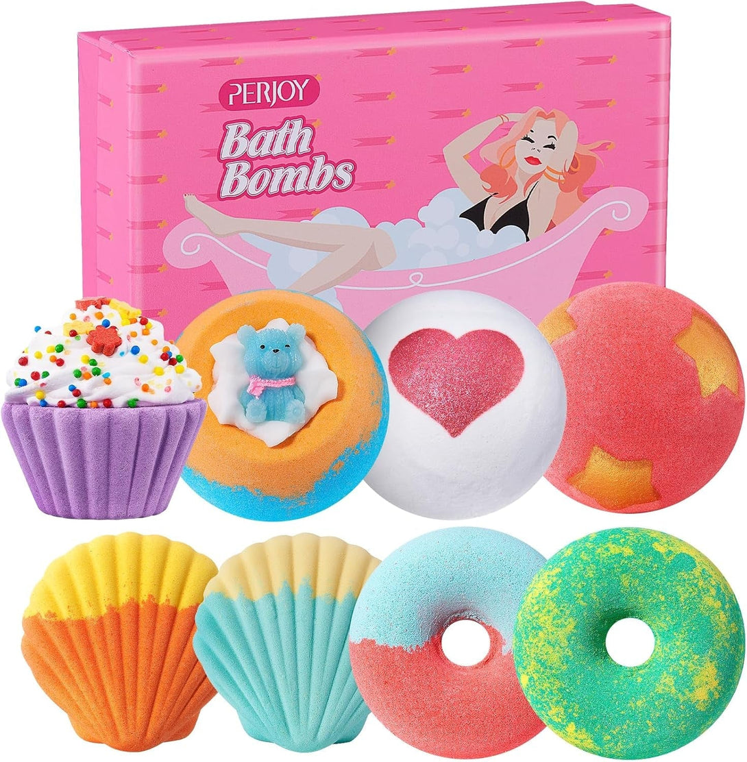 Bath Bombs for Girls Kids & Women, 8Pcs Organic Bath Bombs, Bubble Bath Self Care Valentines Birthday Christmas Gifts for Kids Girls, Mothers Day Gifts for Wife, Mom, Women & Her