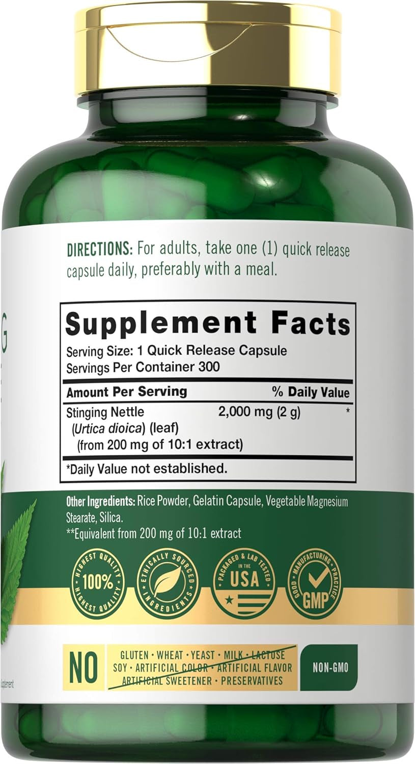 Carlyle Stinging Nettle Leaf Extract 2000Mg | 300 Capsules | Non-Gmo & Gluten Free Supplement