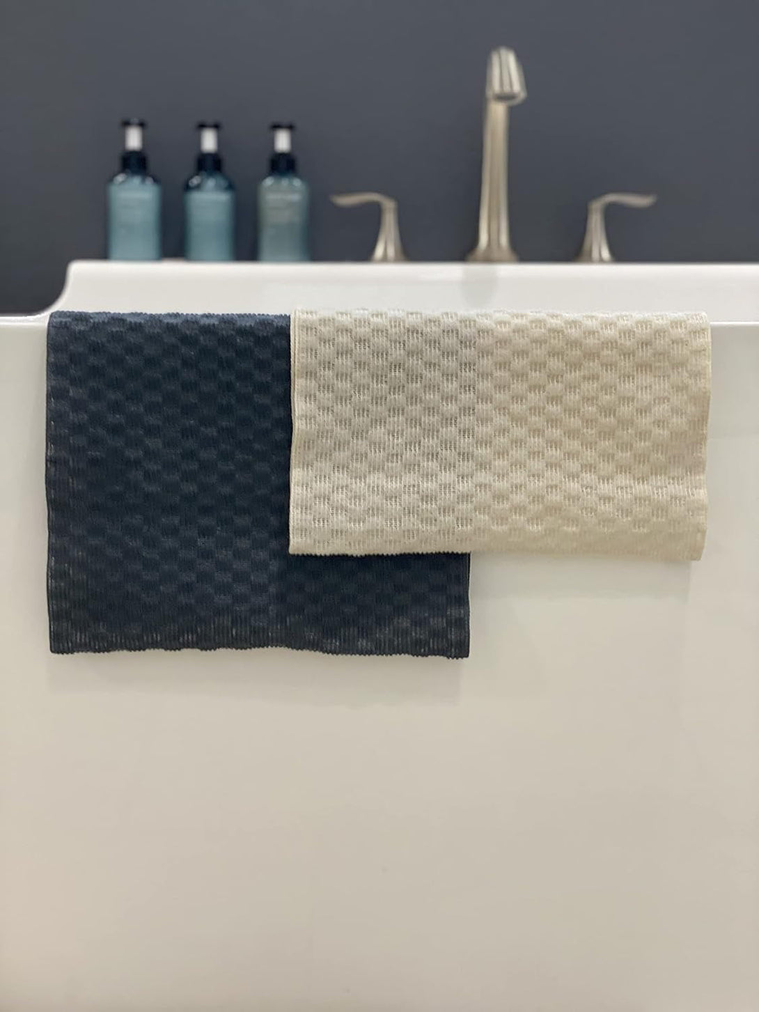 Extra Long Exfoliating Shower Towel Washcloth (Medium Exfoliate) - Dark Gray & Bone - (2 Pack)