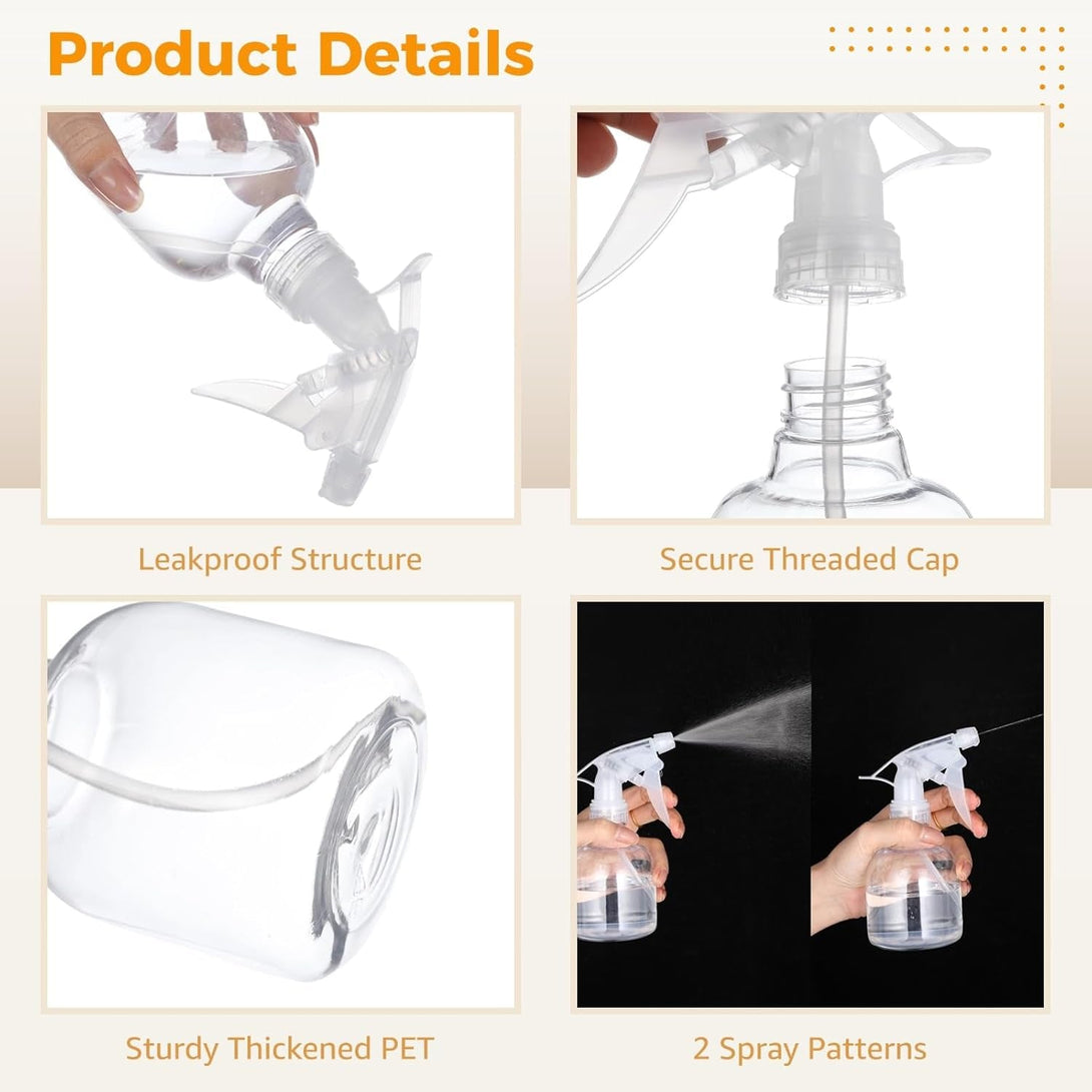24 Pcs Plastic Spray Bottles, 8 Oz Empty Refillable Spray Bottles with Adjustable Nozzles, Small Leak-Proof Sprayers, Storage Bottles for Hair Care, Gardening, Cleaning