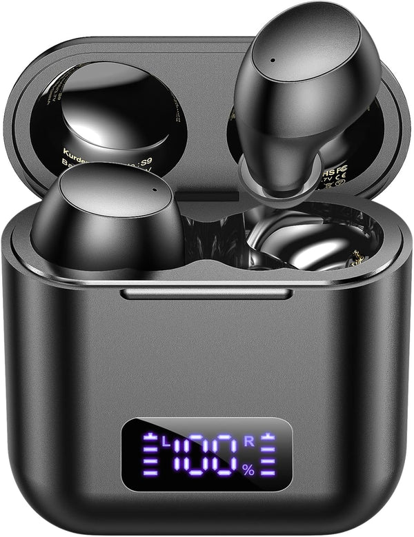 Kurdene Wireless Earbuds, Mini Bluetooth Call Noise Canceling Headphones with Mic 40H Playtime Deep Bass Stereo In-Ear Earbud Lightweight IPX5 Waterproof for Iphone, Android-Black