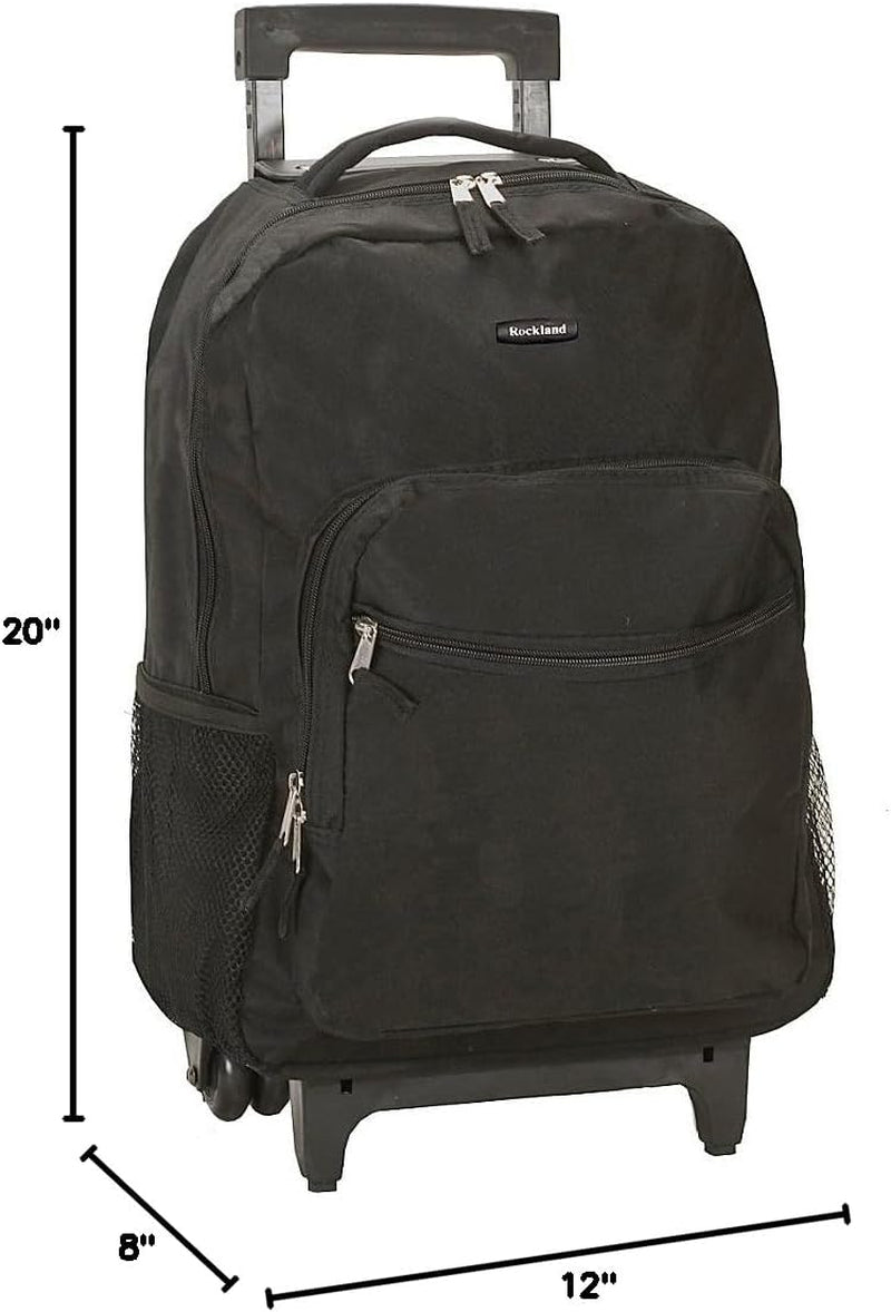 Rockland Double Handle Rolling Backpack, Black, 17-Inch