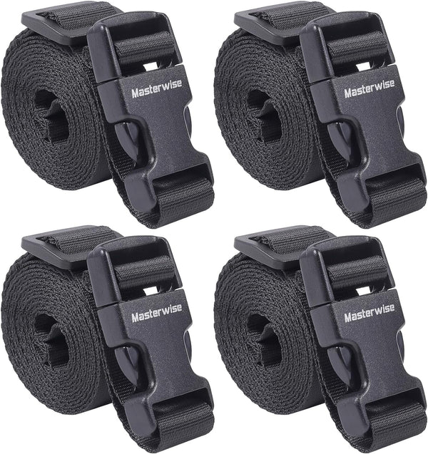 Buckle Straps with Clips, Adjustable Nylon Straps with Buckle, Packing Straps, Black 4 Pack (6’X1)