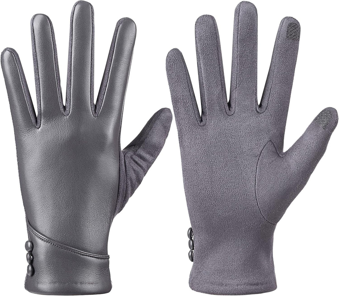 Womens Winter Leather Gloves Touch Screen Wool Lined Windproof Warm Suede Fashion Dress Gloves