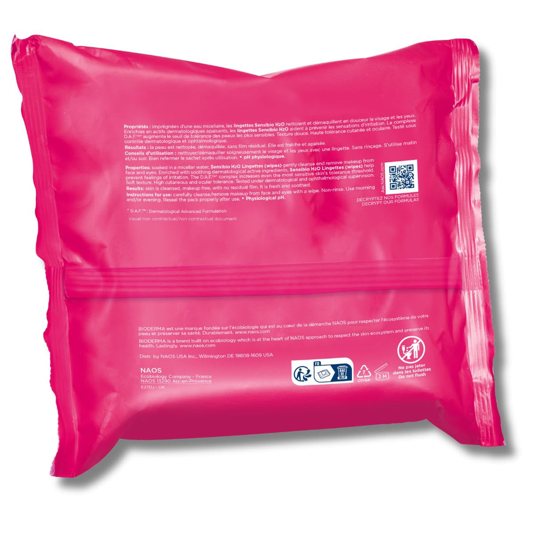 Bioderma - Sensibio H2O Wipes - Cleansing and Makeup Removing - Skin Soothing - for Sensitive Skin - 25 Wipes