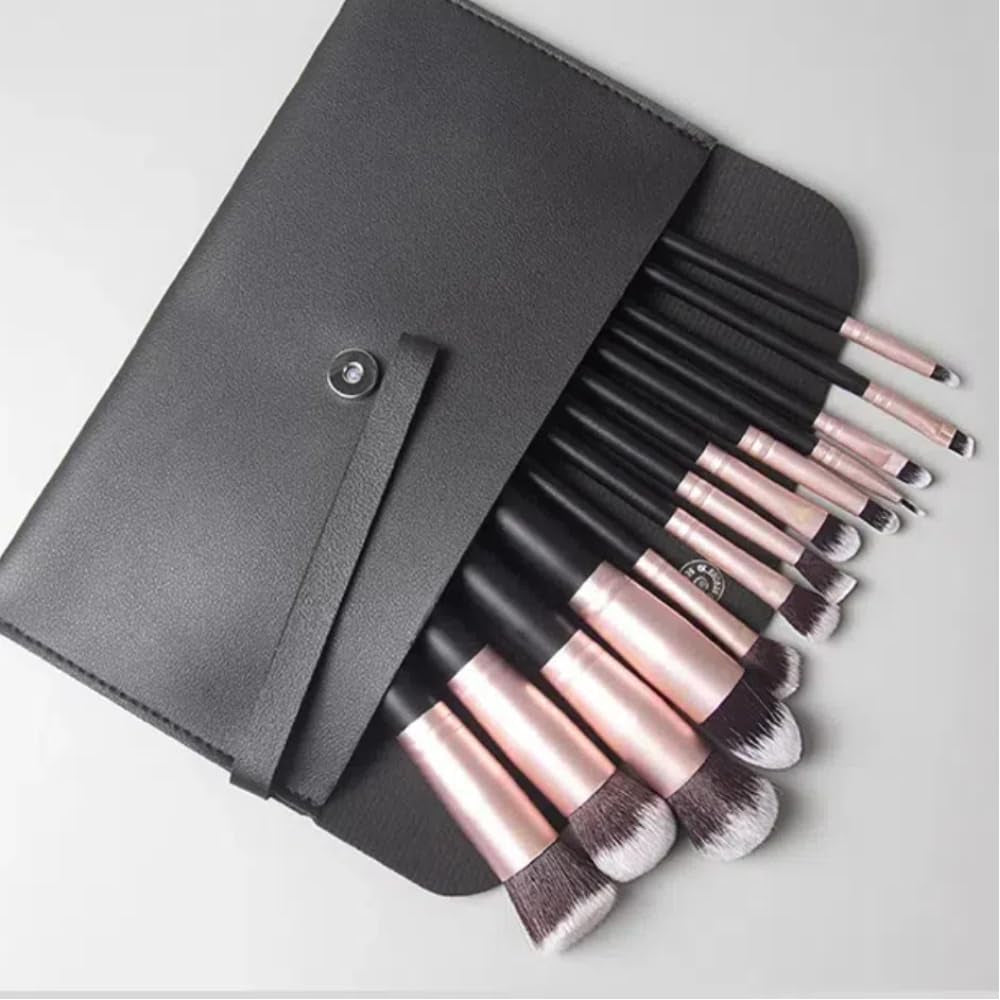 25Pcs Makeup Brush Sets with Wristbands and Headband, Including 14Pcs Makeup Brushes, 3Pcs Blender Sponge, 4Pcs Powder Puffs, Multi-Functional Makeup Tool Set for Women and Girls (Black)