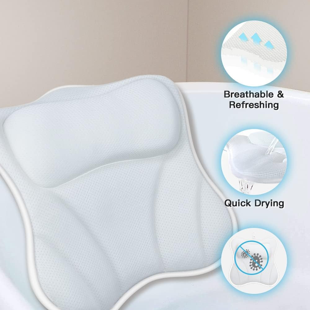 Bath Pillow for Tub Bathtub Pillow for Head and Neck 4D Air Mesh Spa Bath Tub Pillow Headrest with Non-Slip 6 Strong Suction Cups Luxury Bathtub Pillow Soaking Tub Bathroom Bath Gifts