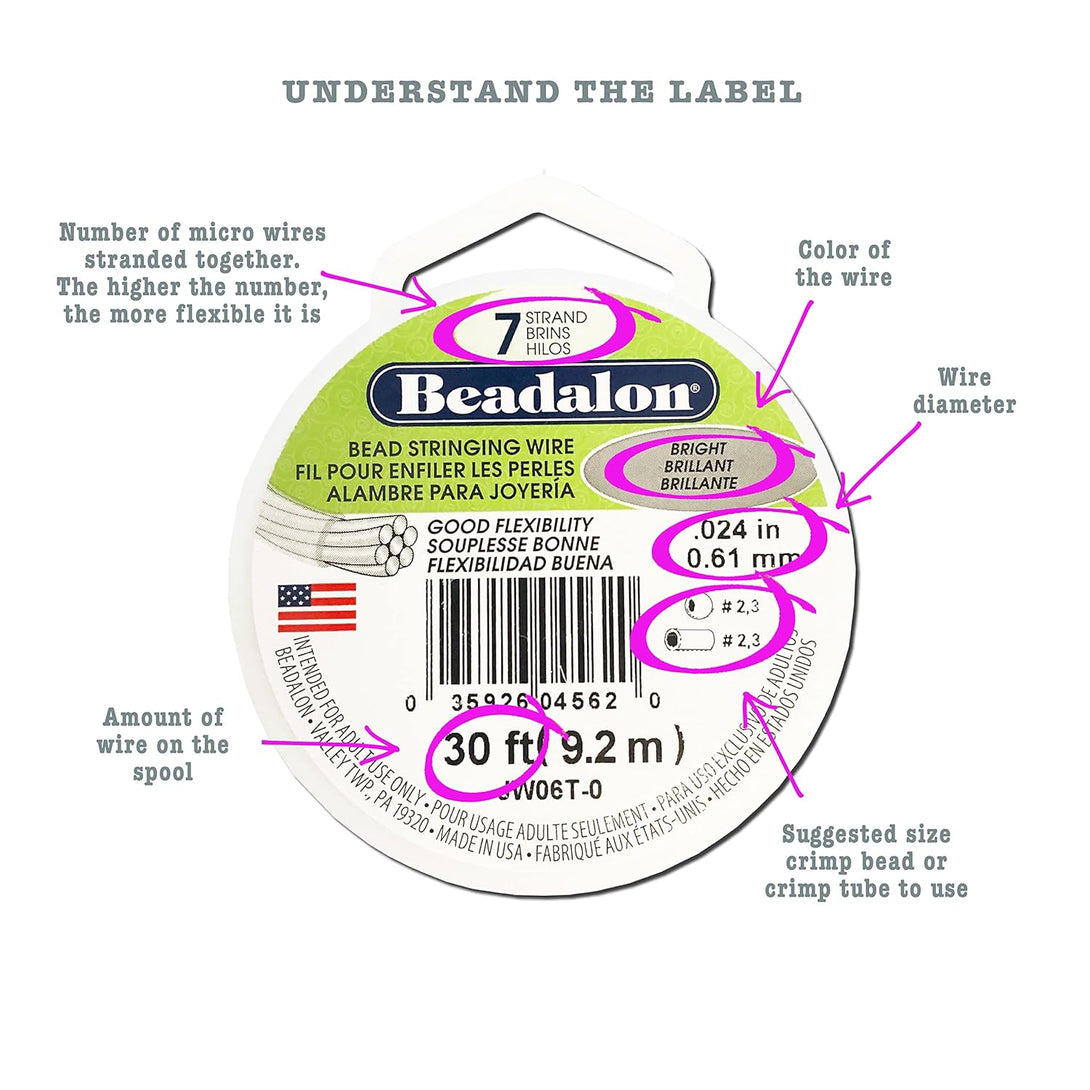 Beadalon 7 Strand Stainless Steel Bead Stringing Wire, 0.018 in / 0.46 Mm, Satin Gold, 100 Ft / 31 M