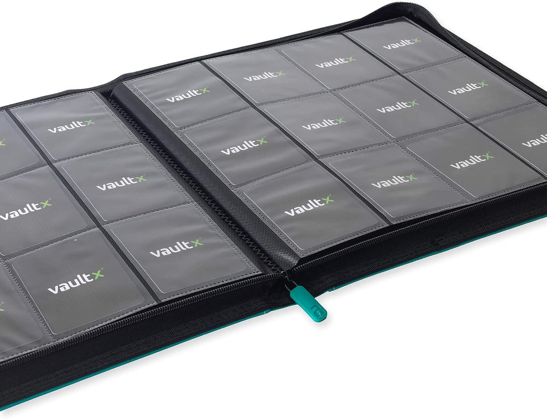 Vault X Premium Exo-Tec Zip Binder 12 Pocket, 20 Double-Sided Pages for 480 Side-Loading Slots for Board, Collectible or Trading Card Game Protective Folder Album (Teal)