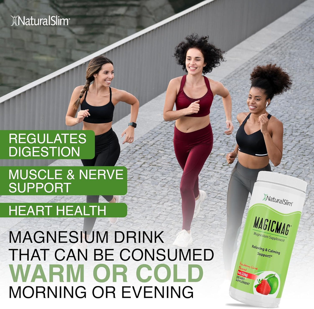 Naturalslim Magicmag Pure Magnesium Citrate Powder – Stress, Constipation, Muscle, Heart Health, and Sleep Support | Natural Strawberry & Lime Flavored Magnesium Supplement - 8Oz Drink Mix (Solo)