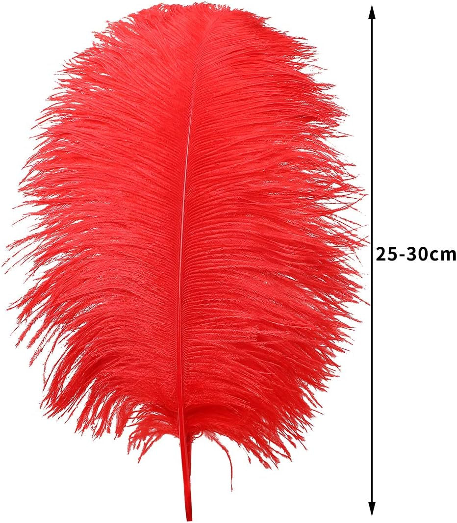 24Pcs Natural Bright Red Ostrich Feathers 10-12Inch (25-30Cm) for Wedding Party Centerpieces，Flower Arrangement and Home Decoration.