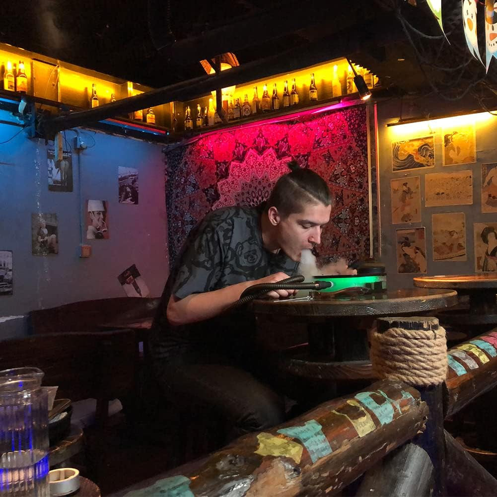 Acrylic Hookah Set Portable Personal Travel Flat Led Hookah Box with Everything Travel Case Silicone Bowl Silk Hookah Hose Tongs Magical LED Light for Better Shisha Hookah Narguile Smoking