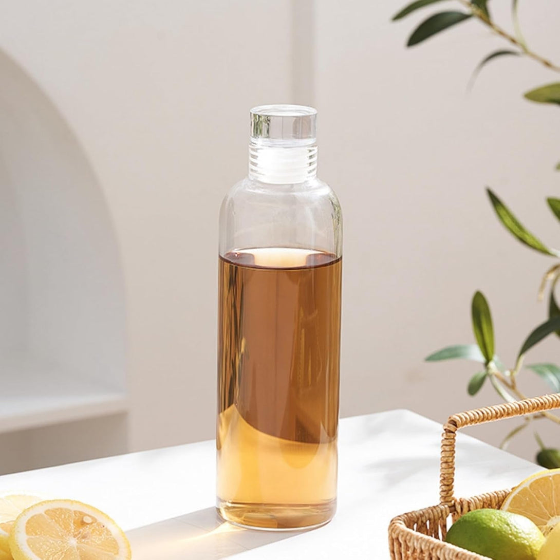 8 Pack Glass Water Bottles with Lids, 16 Oz Clear Glass Juice Bottles with Protective Sleeve Brush, Leak Proof Reusable Refillable Bottles Empty Container for Juice, Milk, Coke, Sodas