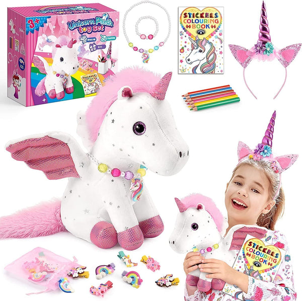 21-Piece Unicorn Gift Set for Girls Ages 3-8 | Soft Plush Stuffed Animals & Dress-Up Accessories Bundle | Idea Birthday Gifts,, Party Favor for Kids Toddler Girls