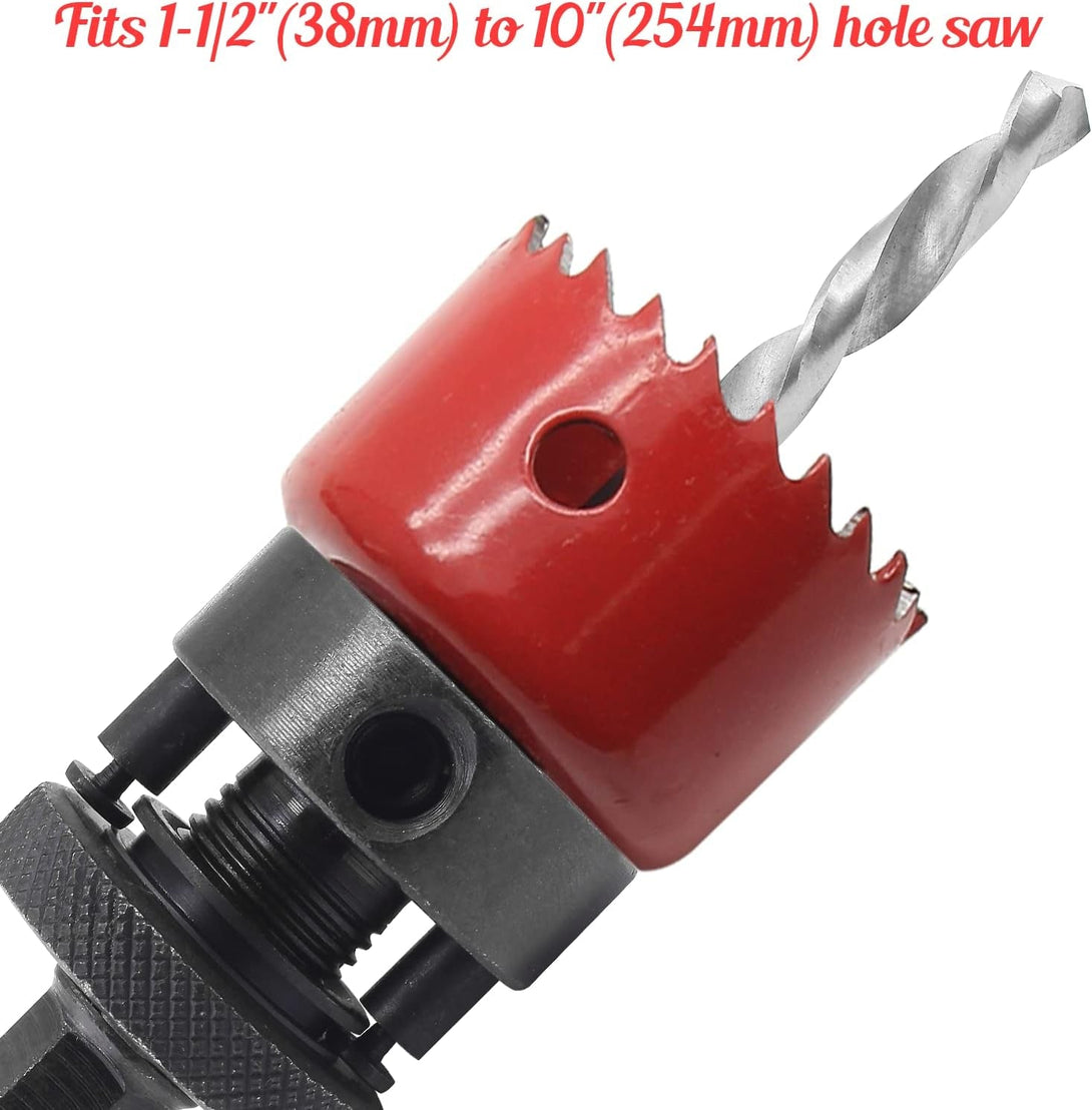 7/16" Shank Hole Saw Arbor, Fits 1-1/2" to 10" Hole Saws, Heavy Duty Quick Change Mandrel with 3 Bonus Replacement Pilot Drill Bits
