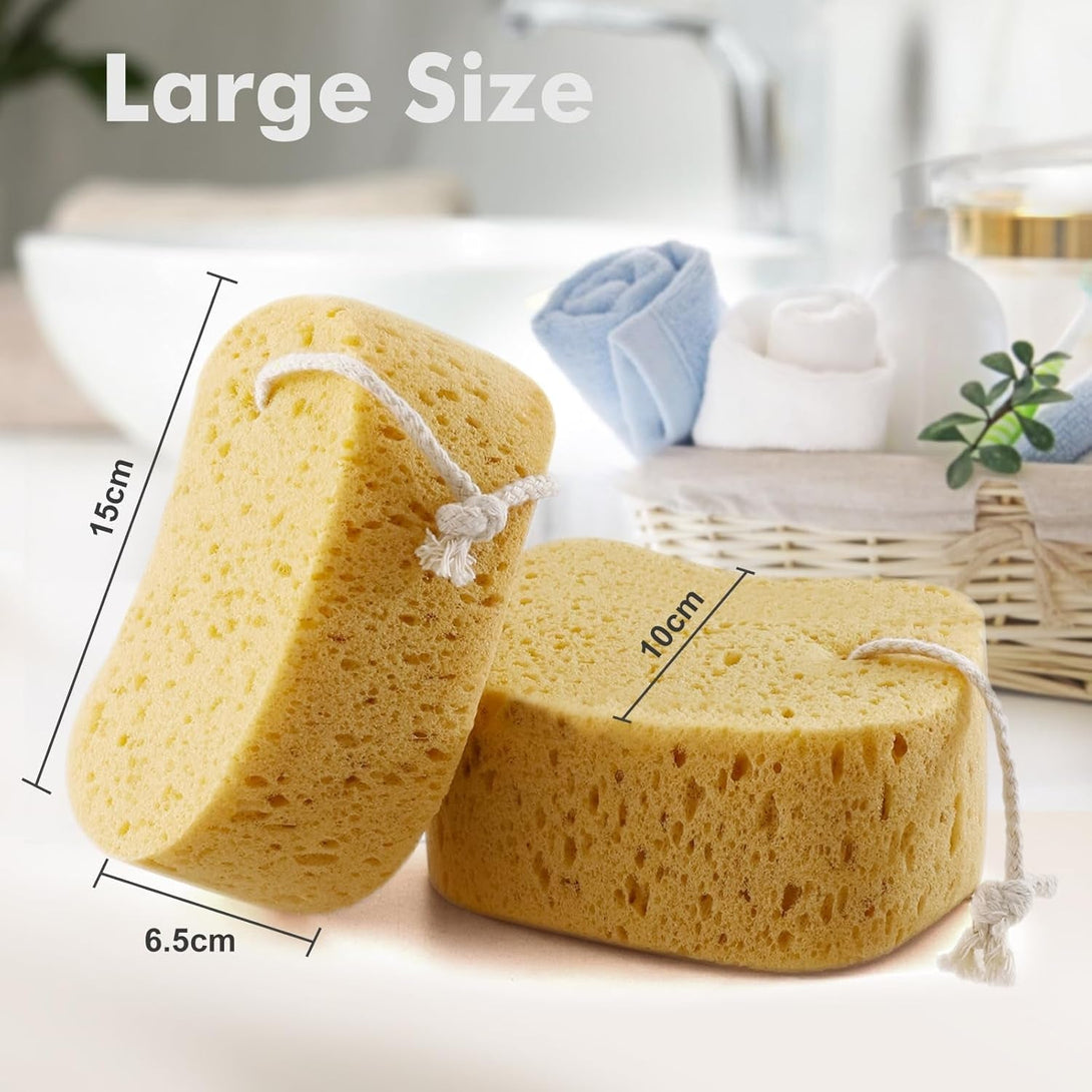 Bath Sponges for Shower Women Men, 2Pcs Exfoliating Sponge for Body Wash Scrub Bath Puff Dense Foam for Gentle & Deep Cleansing, Ultra-Soft for Sensitive Dry Skin