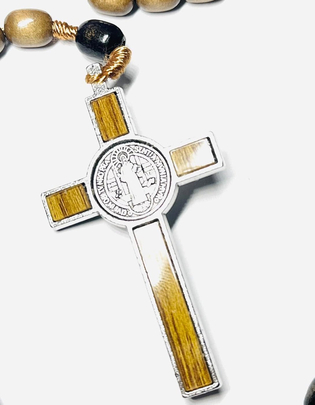 SANCTUM VERITAS Genuine Made in Italy Rosary Necklace Blessed by Pope Francis Saint Benedict Medal Cross Perfect for Car Mirror Rosarios Catolicos Para Hombre Patron of Students Christian Values