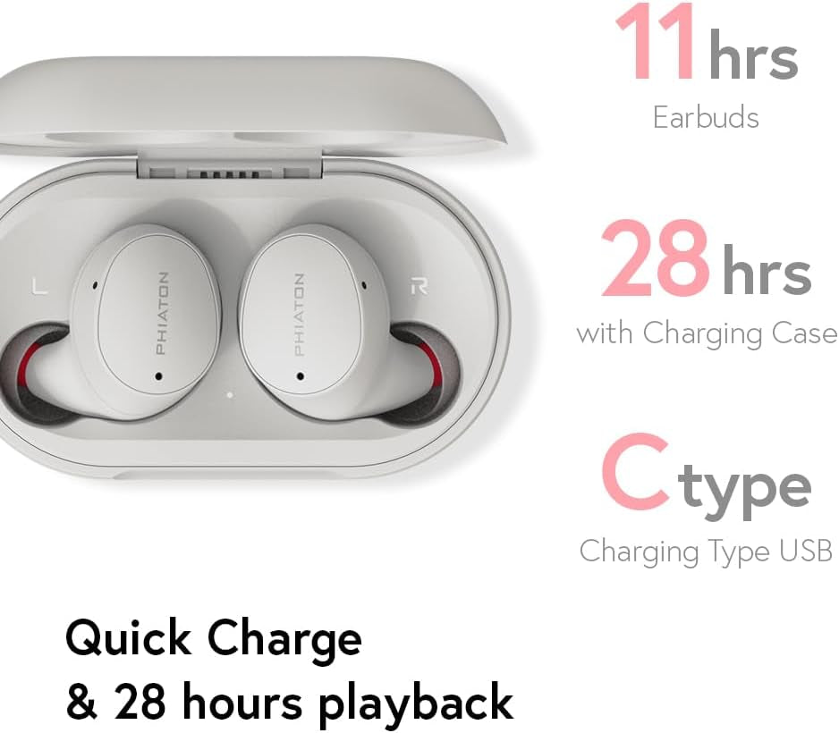 Phiaton Bonobuds Lite True Wireless Earbuds with Clear Voice by Intelligo and Ambient Mode | Bluetooth Earphones with 11 Hour Playtime, Floral White