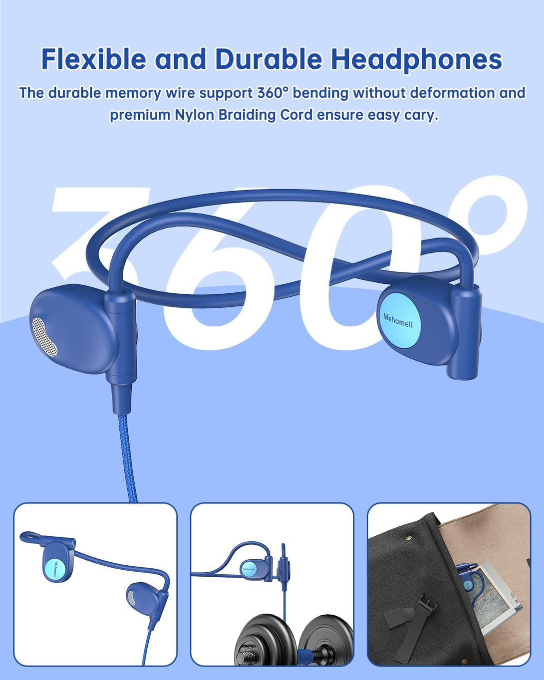 Kid Headphones for School, Air Conduction Open Ear Headphones, 3.5Mm Jack Wired Cord, Ultra-Comfort, Ergonomic and Lightweight Design Perfect for School and Outdoor Activities-Blue
