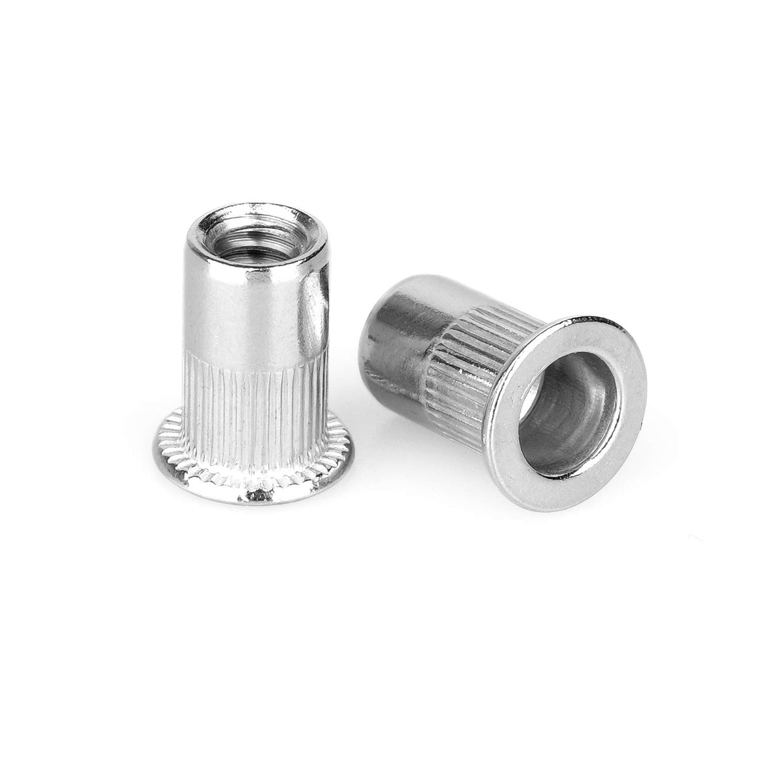 40Pcs 1/4”-20 Rivet Nuts Stainless Steel Threaded Insert Nut 1/4-20UNC Nutsert Rivnuts Flat Head Knurled Body