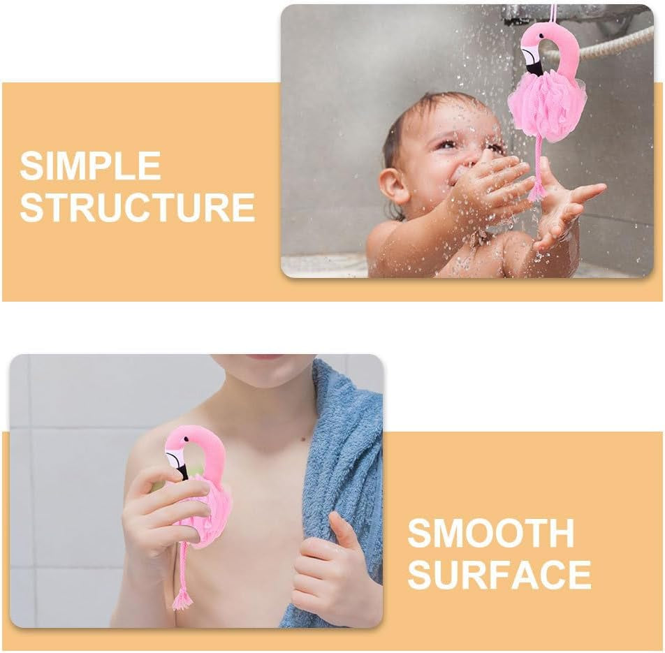 Mesh Bath Ball Sponges, 2Pcs Flamingo Bath Loofah Sponge Body Shower Scrubber Exfoliating Mesh Pouf Shower Ball Bath Sponges Loofah Towels for Women and Men Bathing Accessories