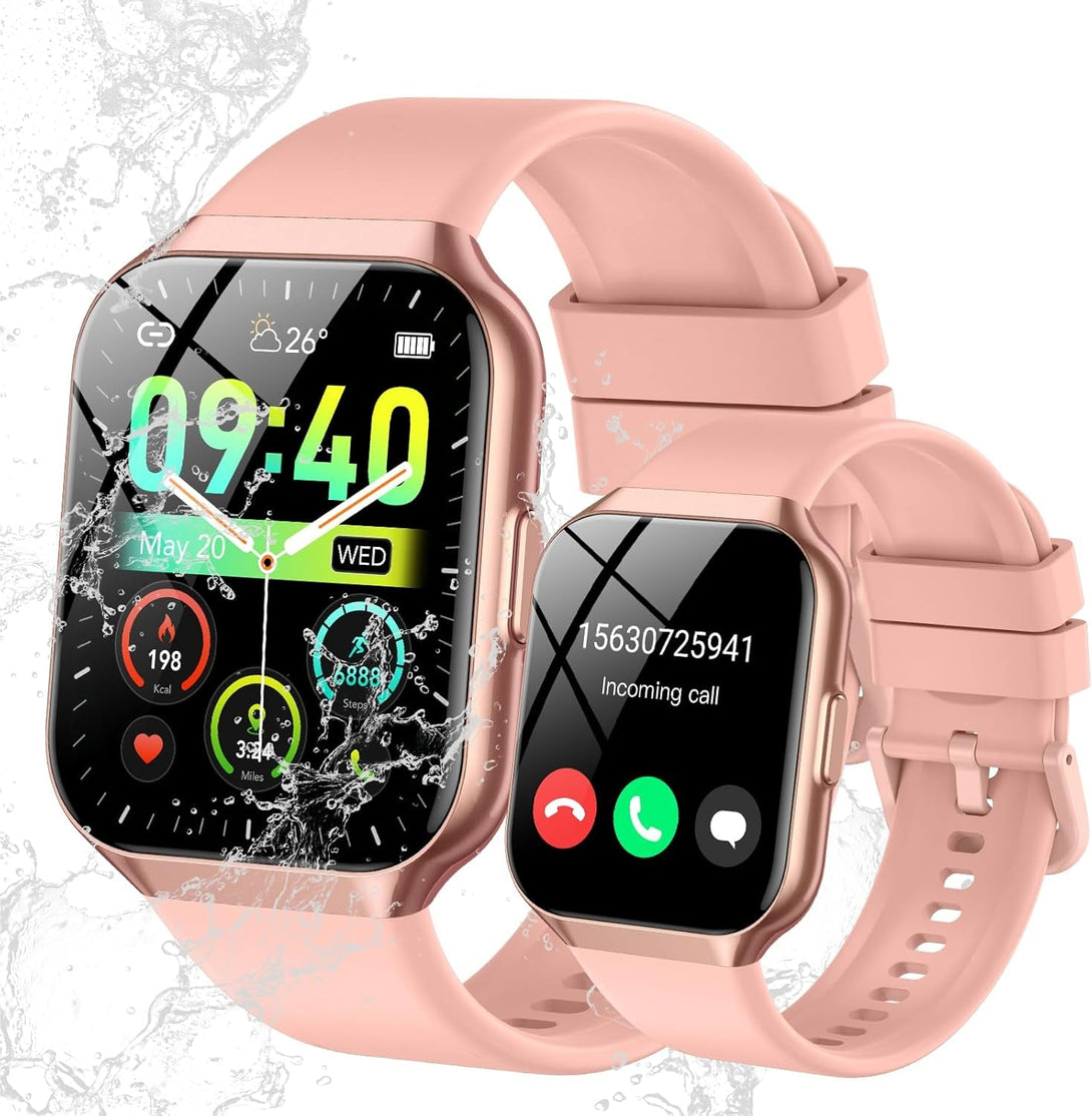 Smart Watch for Men Women, 1.96" Smartwatch (Answer/Make Call), IP68 Waterproof Fitness Tracker, 112+ Sport Modes, Heart Rate and Sleep Monitor, Pedometer, Smartwatches for Android Ios, Pink