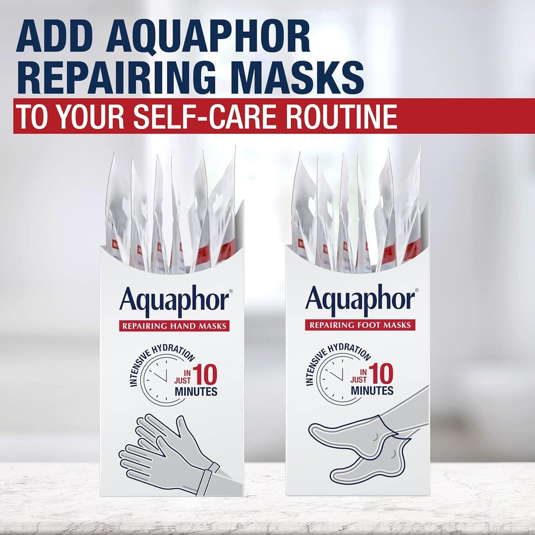 Aquaphor Repairing Foot Masks, Moisturizing Socks for Dry Feet, Hydrating Foot Care Treatment with Avocado Oil and Shea Butter, Pack of 6
