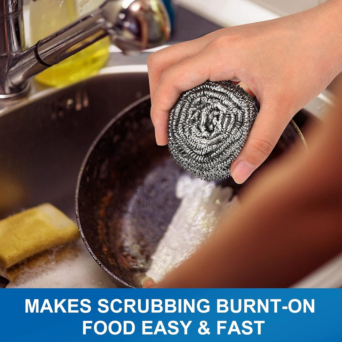 10 Pack Stainless Steel Scrubber, Steel Wool Srubber for Scouring Stubborn Messes from Pots and Pans, Stoves,Broiler Racks,Grills and More