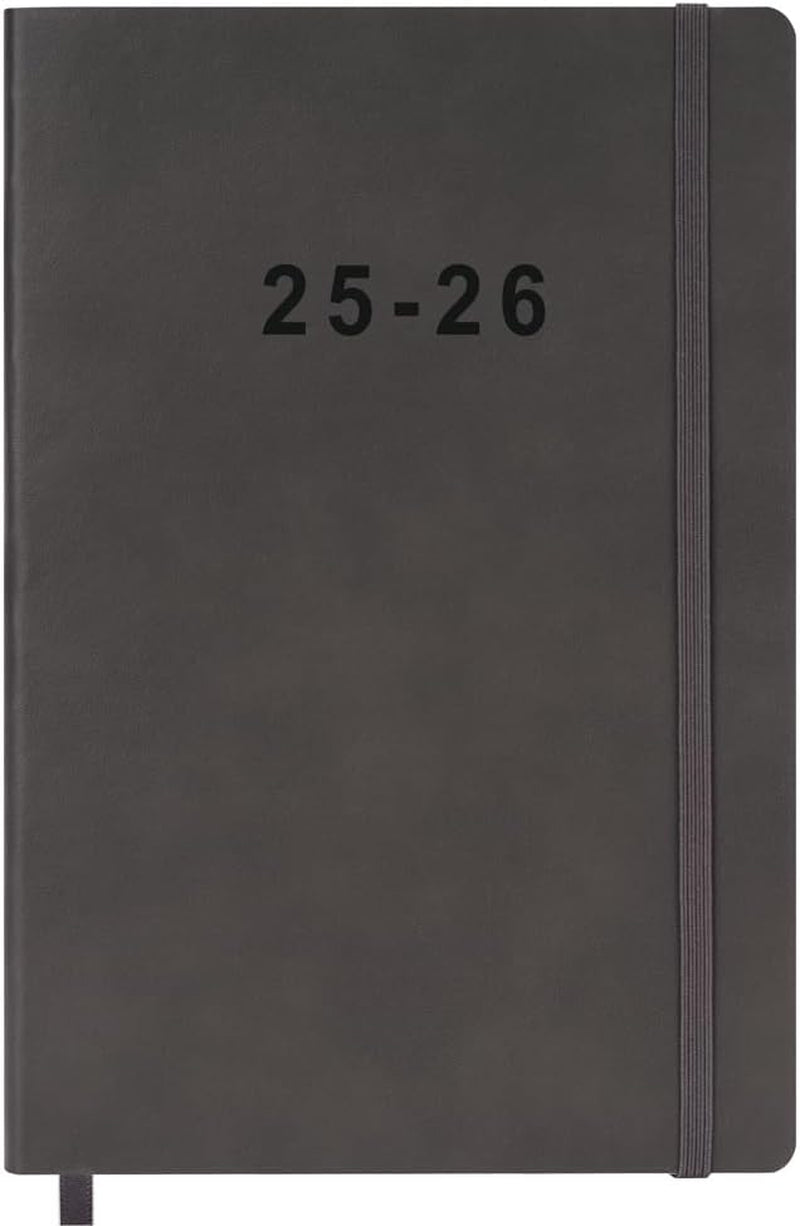 2025-2026 Planner - Weekly and Monthly Planner, July 2025 - June 2026, Holidays, Contacts and Notes Pages, Vegan Leather Cover, Elastic Closure, 5.5”X8.25”, Grey