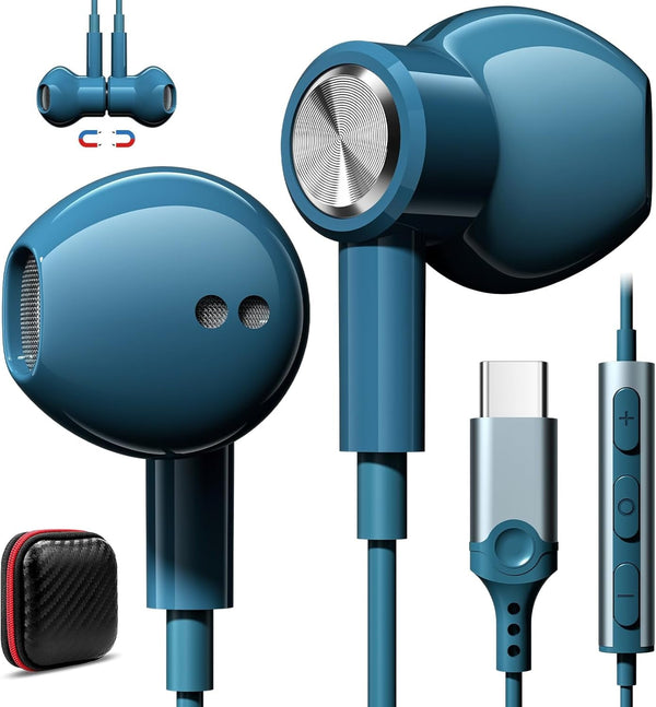 USB C Headphones for Iphone 16E 16 Pro Max 15 Plus, Type C Headphone Wired Earbuds with Mic Hifi Magnetic Sport Earphone for Ipad Mini Pro Air Samsung Flip5 Fold6 A55 A35 Galaxy S25 S24 S23 Oneplus 9