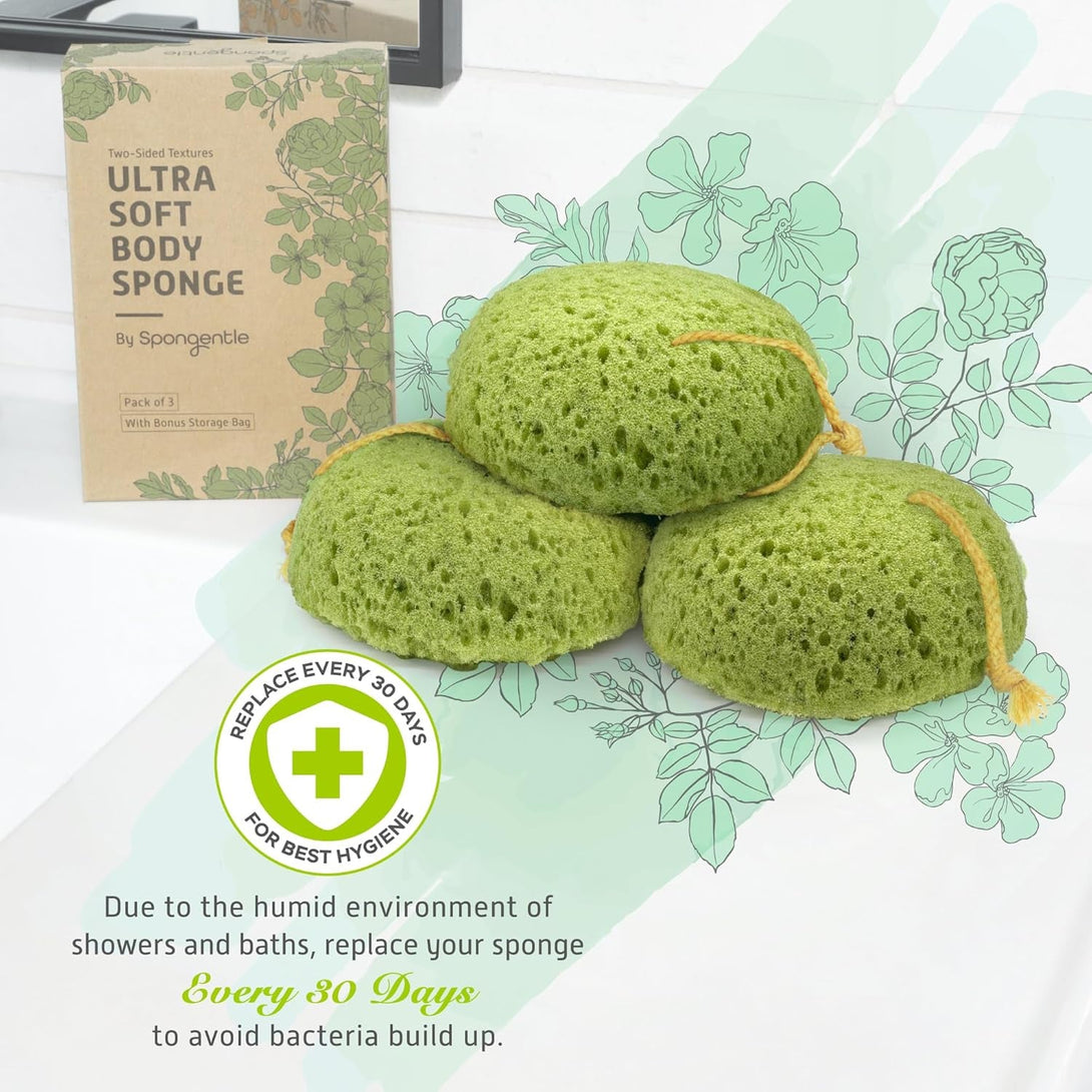 Spongentle Deep Cleansing Body Loofah Sponge, Natural Colors, for Bath and Shower, Multiple Textures for Gentle and Deep Exfoliation, Generous and Rich Lather, (Pack of 3)