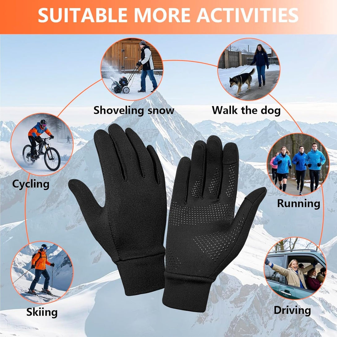 Winter Running Gloves for Men Women Cold Weather Liner Thermal Warm Gloves Black Touchscreen Thin Winter Gloves for Ski Snow Cycling Biking Driving Walking Typing