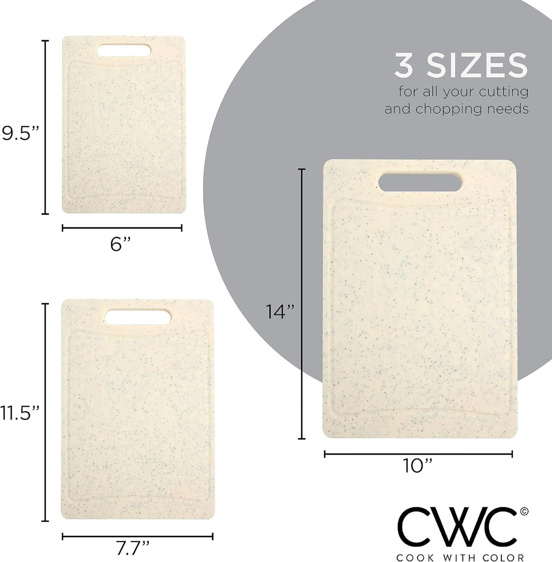 COOK with COLOR Non-Slip Cutting Board Set – Kitchen Essentials with Easy Grip Handle for Meat, Veggies, and Fruits, 3 Cutting Boards, Speckled White