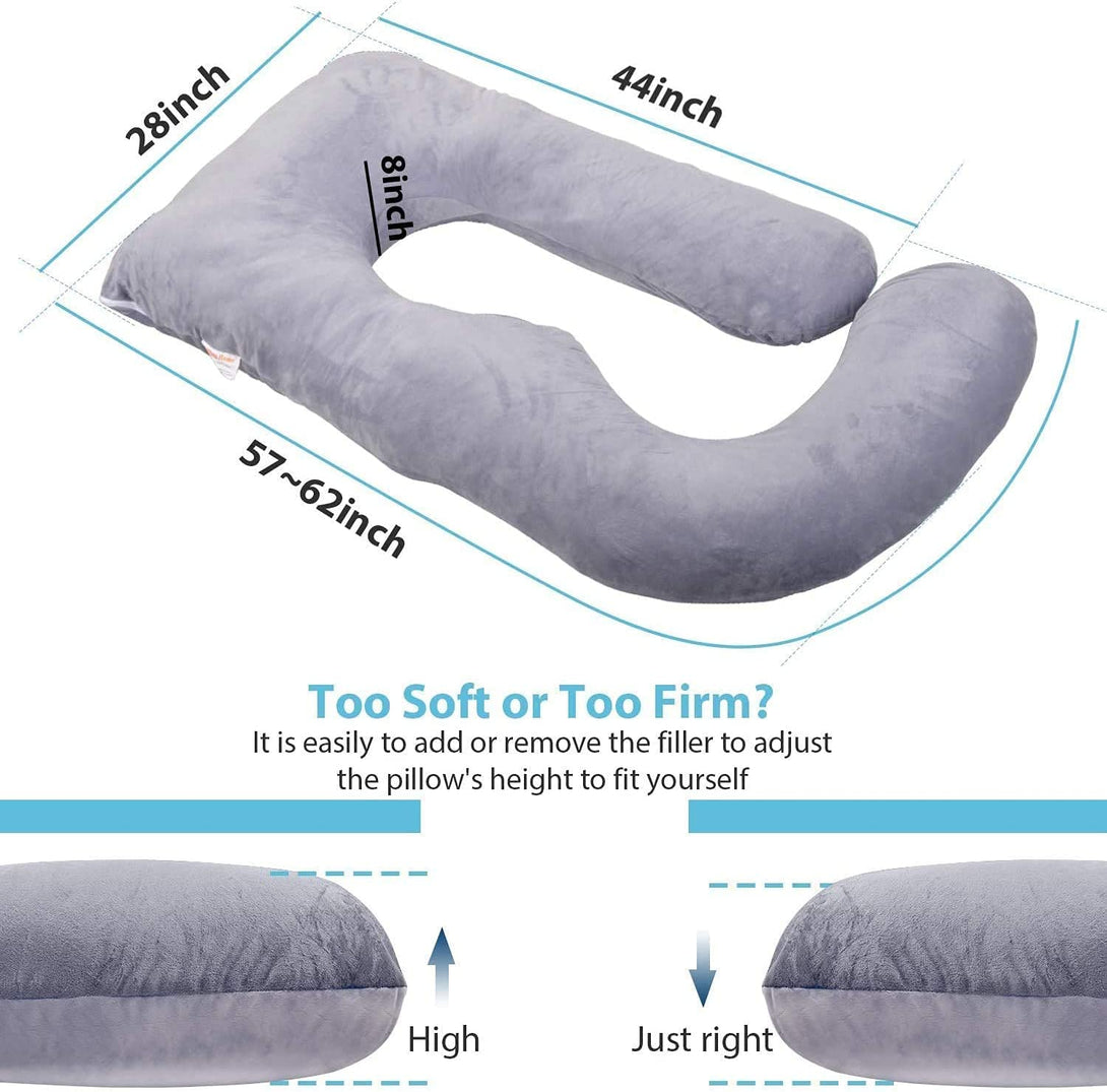 Pregnancy Pillow J Shaped Full Body Pillow with Velvet Cover Grey Maternity Pillow for Pregnant Women,57 Inch Full Body Pillows