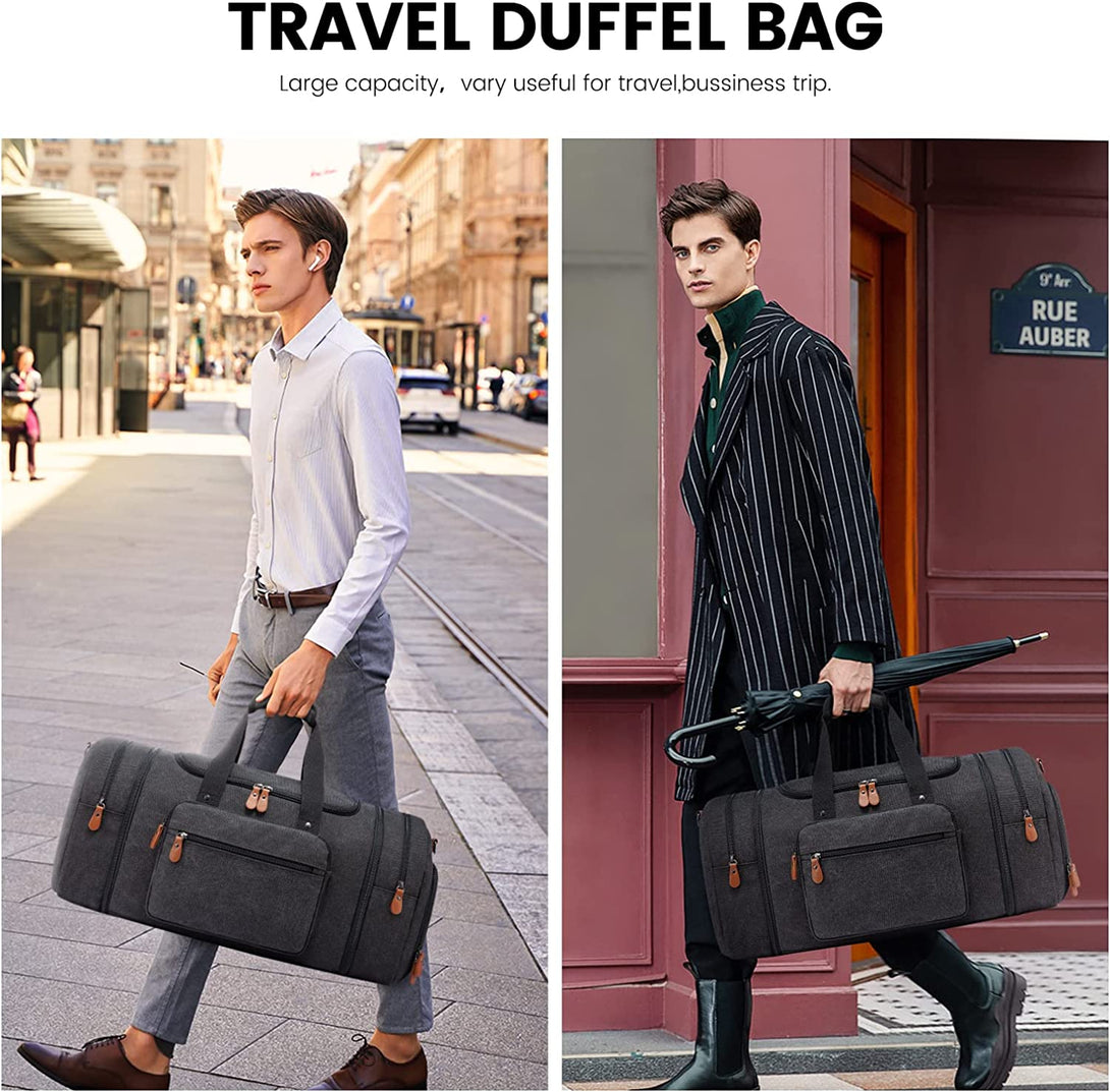 Sucipi Duffle Bag for Men Canvas Travel Duffel Bag 43L Overnight Carry on Bag with Shoe Compartment Weekender Bag with Toiletry Bag for Airplanes