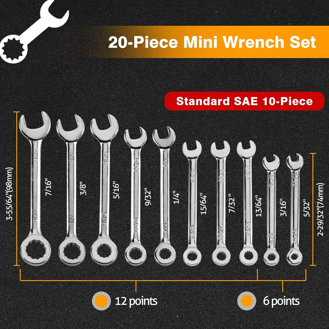 SPEEDWOX 20-Piece Mini Combination Wrench Set, High Carbon Steel, Silver