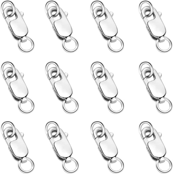 925 Sterling Silver Lobster Claw Clasp 12Pcs with Closed Jump Rings, Small Connector with Jump Ring for Necklaces Jewelry Bracelet Making Supplies Lobster Claw Clasp (0.39 X 0.16 Inch)