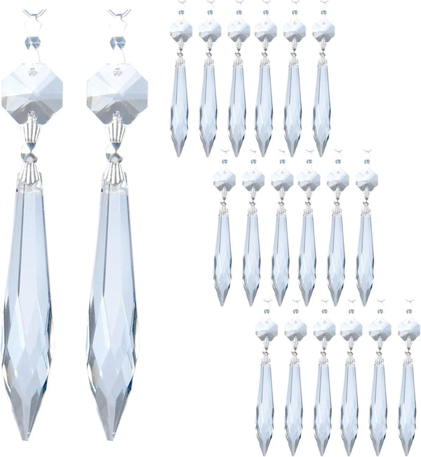 20Pcs Chandelier Icicle Crystal Prisms with Bead Crystals Lighting Lamp Replacement Parts (63Mm, Clear)