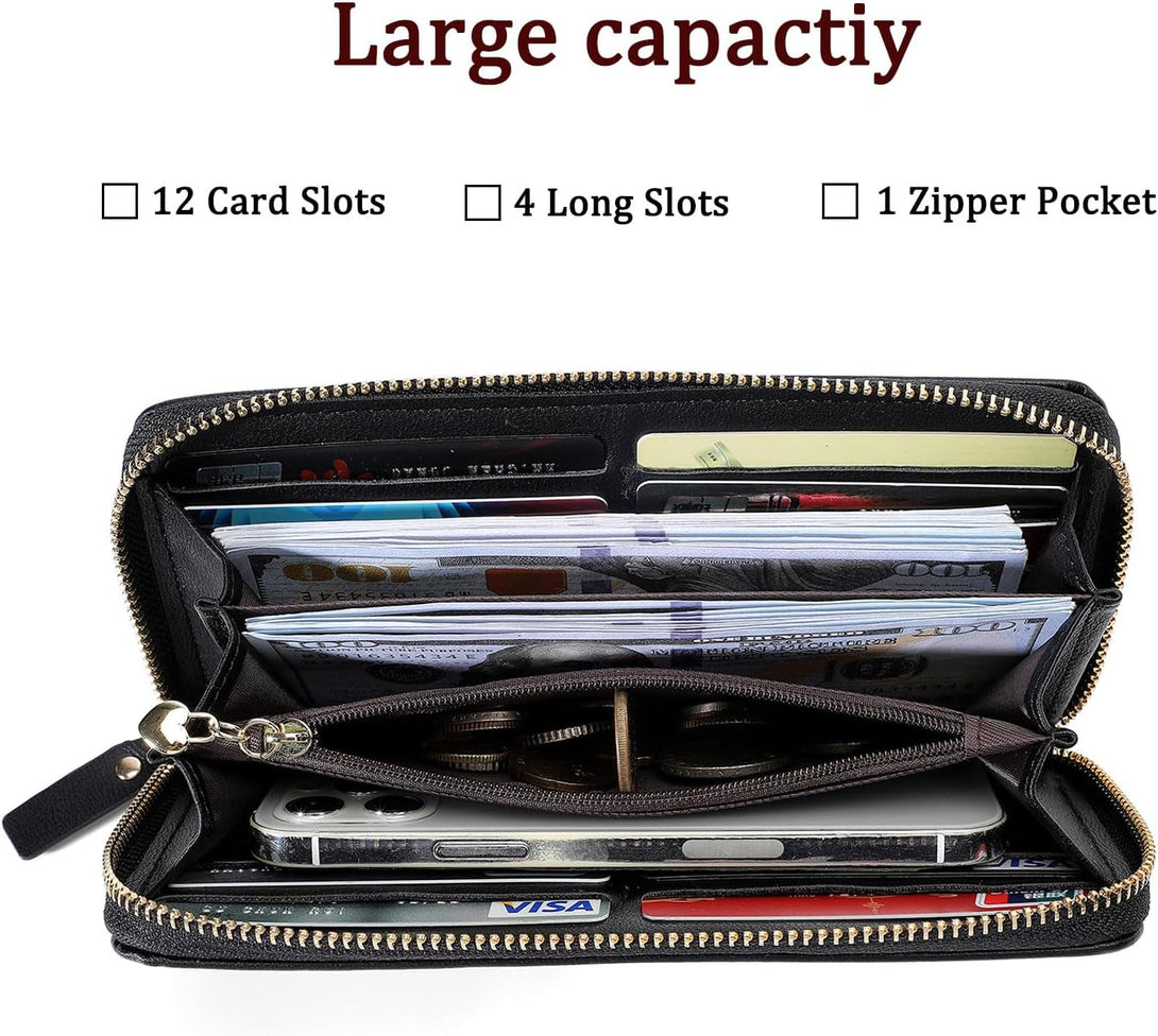 Women Wallet RFID Blocking Ladies Clutch Purses Long Wristlet Wallets for Women