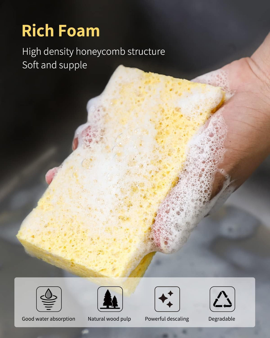 ARCLIBER Kitchen Sponge,Heavy Duty Color Cellulose Sponge,Clean Tough Messes without Scratching (12 Pack)