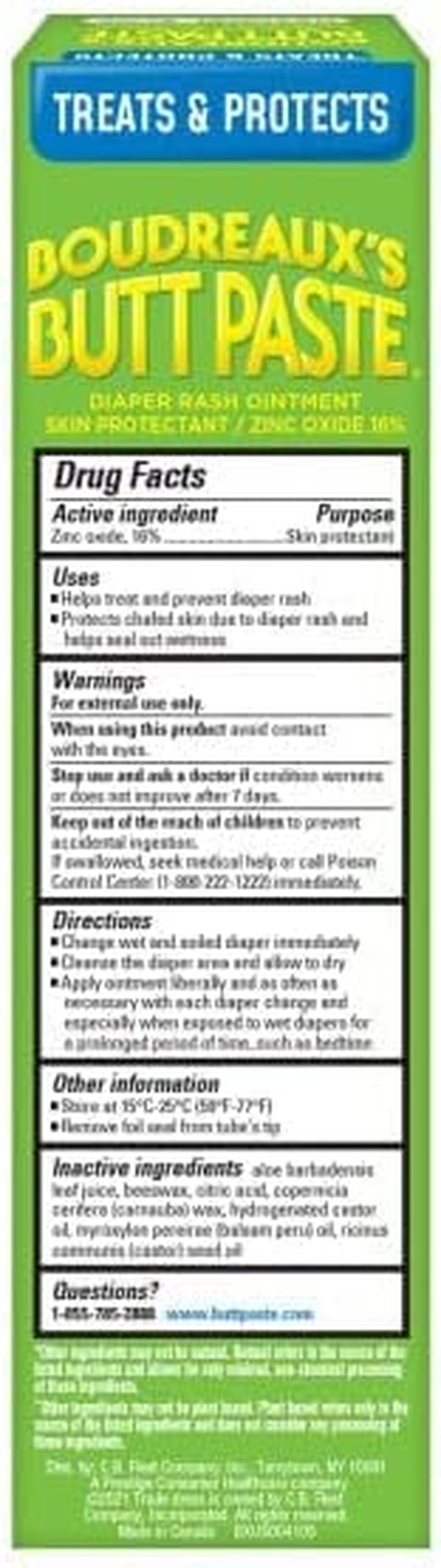 Boudreaux'S Butt Paste with Natural* Aloe Diaper Rash Cream, Ointment for Baby, 4 Oz Tube, 2 Pack