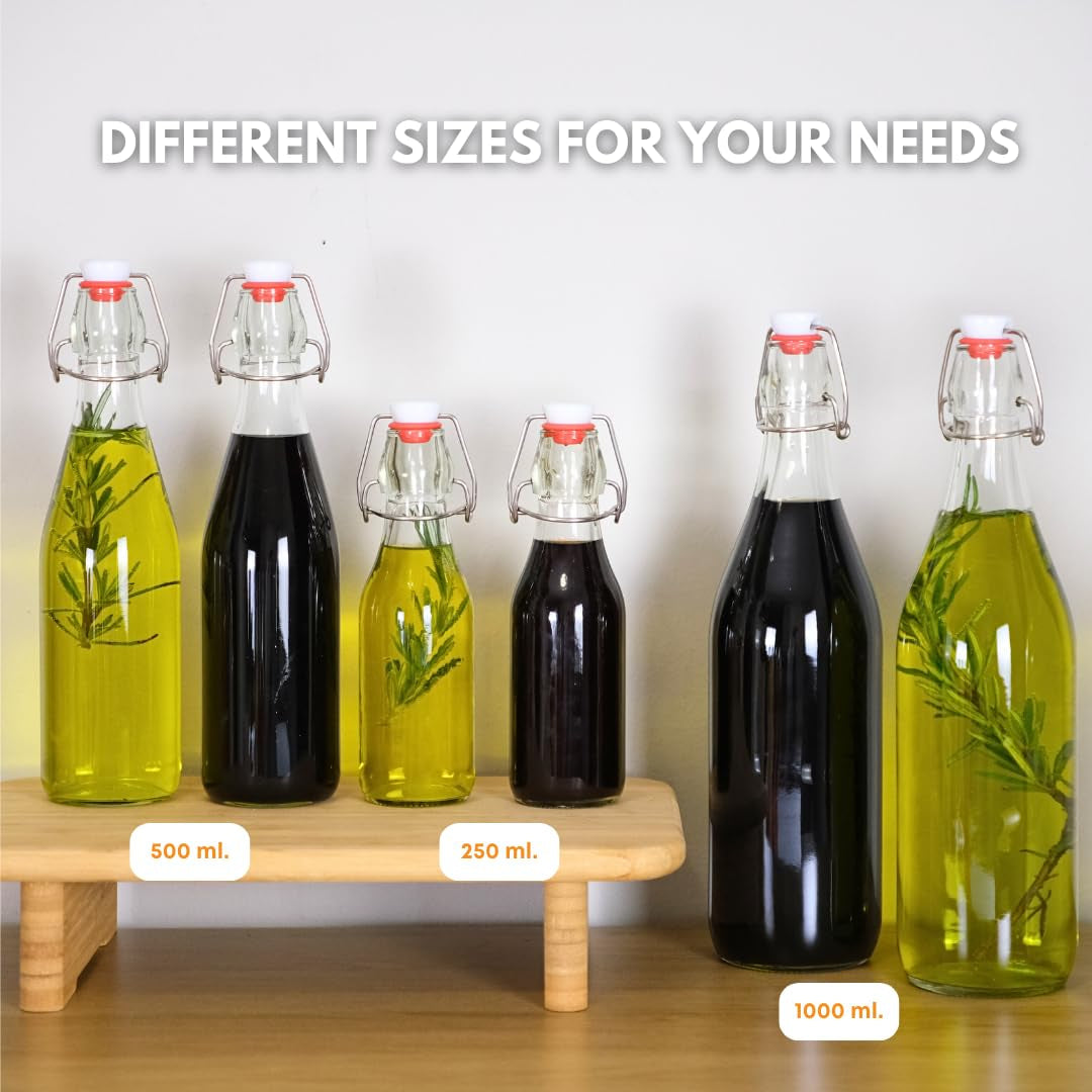 Fastrack Swing Top Glass Bottles - 8.5 Oz Pack of 8 - Amber Flip Top Bottles for Carbonated Drinks, Clear Glass Kombucha, Fermentation, Water - Food Grade & Eco-Friendly