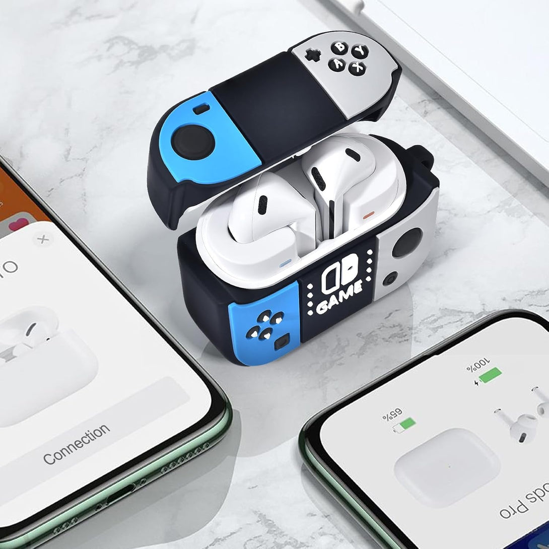 KOREDA Compatible with Samsung Galaxy Buds 3 Case & Galaxy Buds 3 Pro Case, Cute Funny Game Design Cartoon Soft Silicone Protective Cover with Keychain for Teens Boys Men Women (Black/Blue)